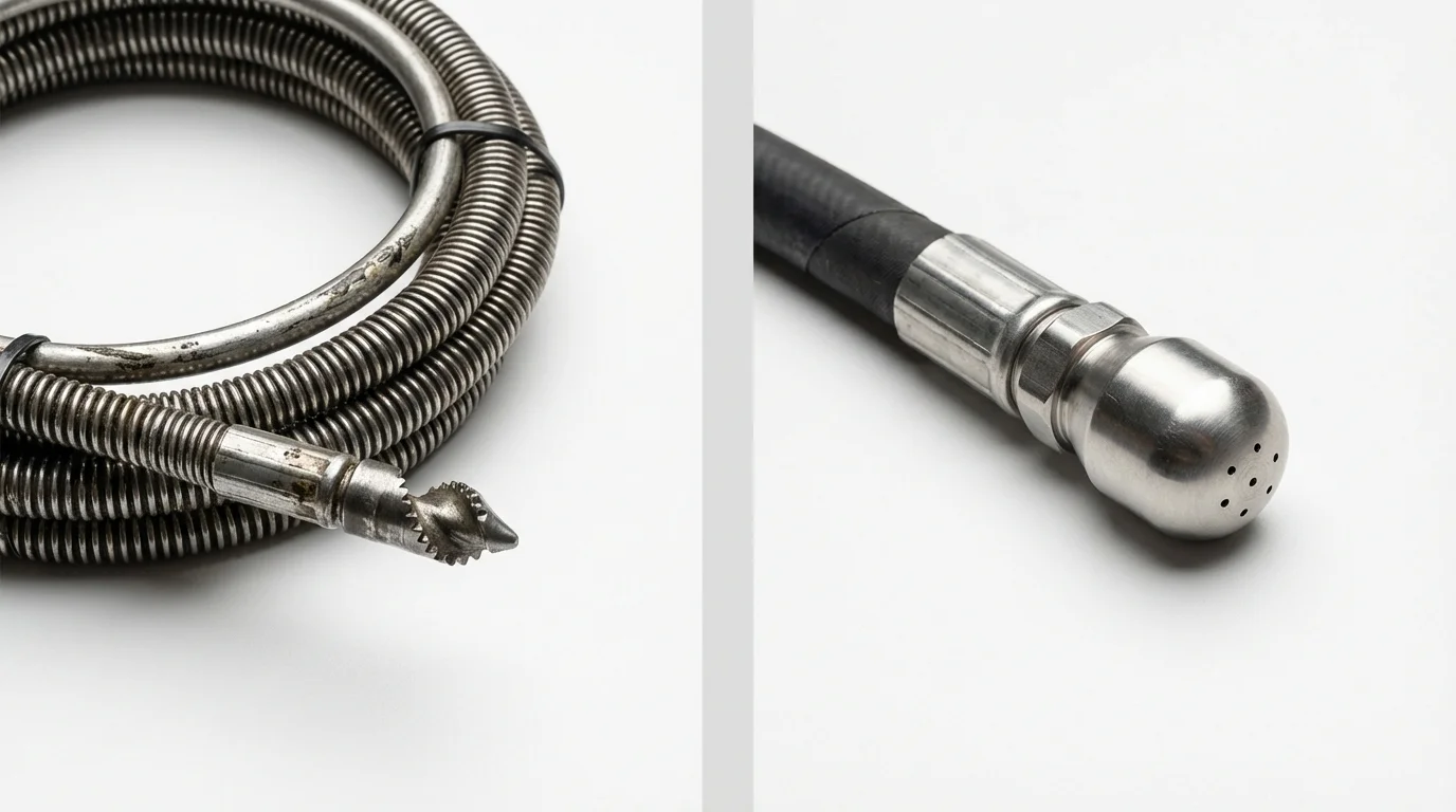 Drain snake cable and hydro jetting nozzle used for drain cleaning in Union Springs, NY