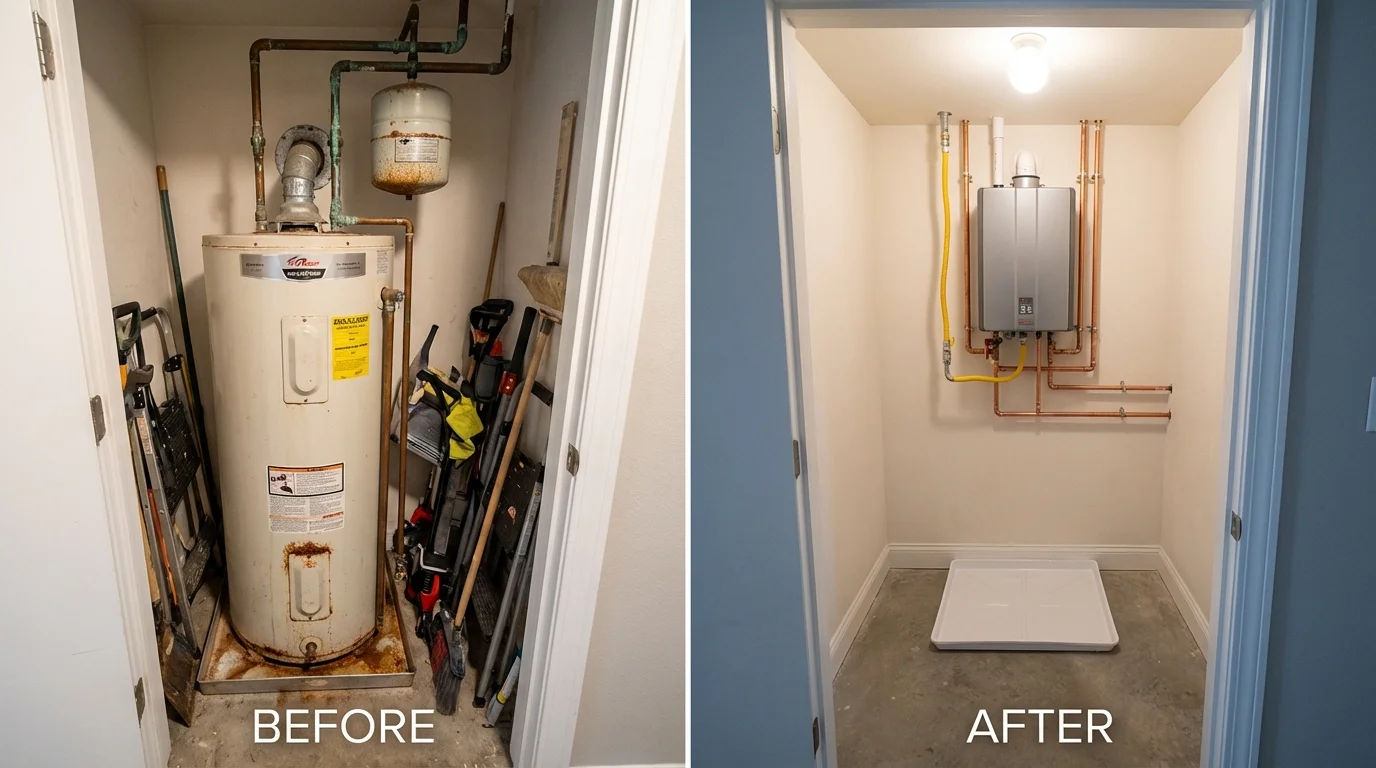 Tank water heater versus wall-mounted tankless unit comparison for Union Springs, NY homeowners