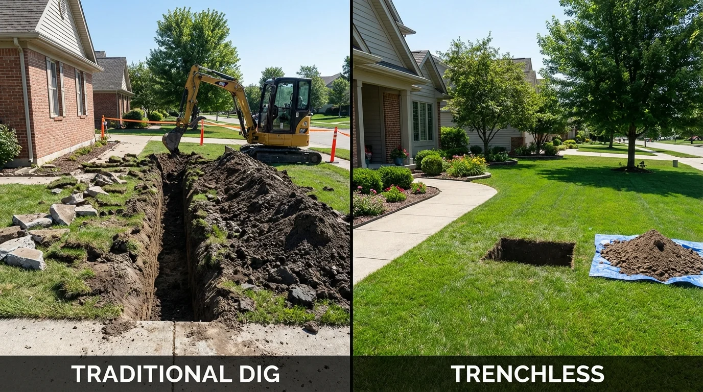 Trenchless sewer repair with minimal yard damage versus traditional excavation in Union Springs, NY